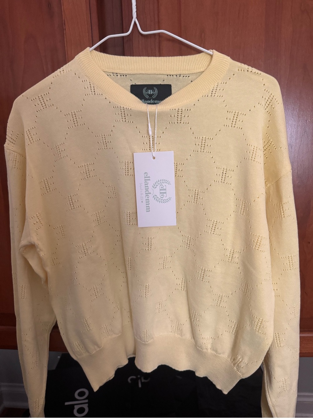 Ellandemm Women's Pastel Yellow EE Monogram Sweater